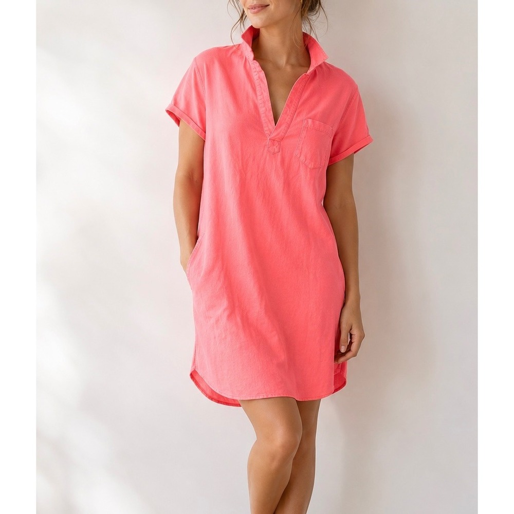 NWOT FRANK & EILEEN Highlighter Pink Preppy LAUREN Jersey Polo Mini Dress SMALL